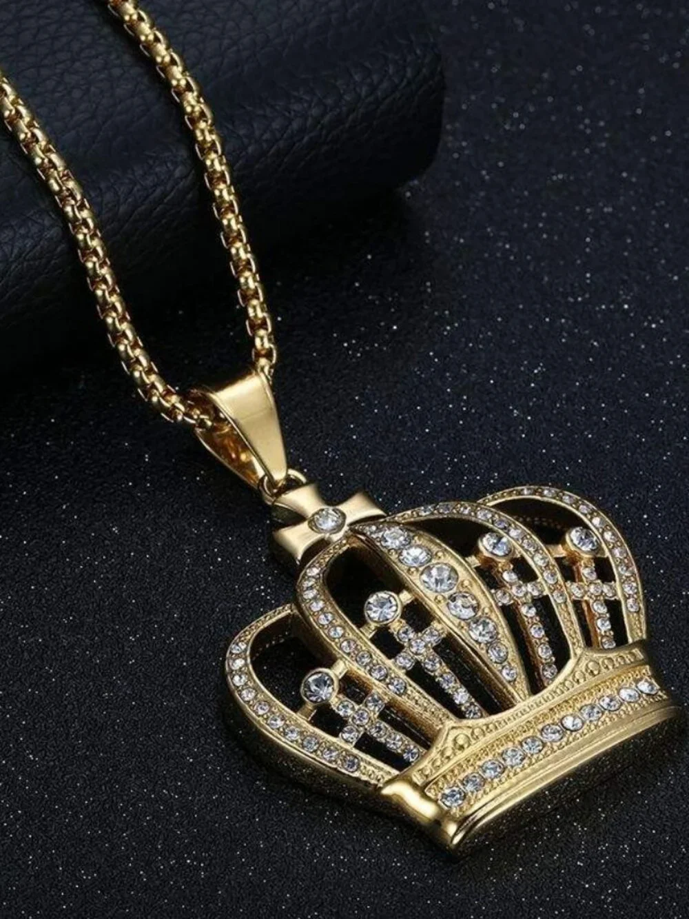 Gold Royal Crown Cross Pendant Necklace King Queen Charm Bling Fashion Gift